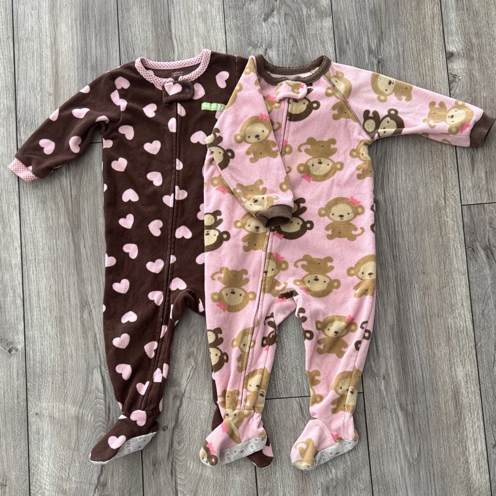 Carter's Pink and‎ Brown Monkey Heart Footies